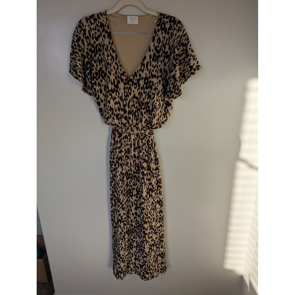 Sienna Sky Leopard Print V Neck Dolman Sleeve Maxi Dress Women's Size M